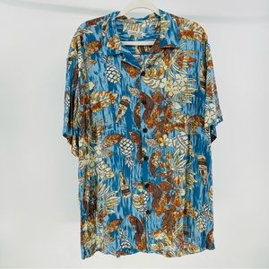 Young USA 100% Rayon Hawaiian Shirt, Palm/Pineapple/Volcano Ale Print, Men’s XL